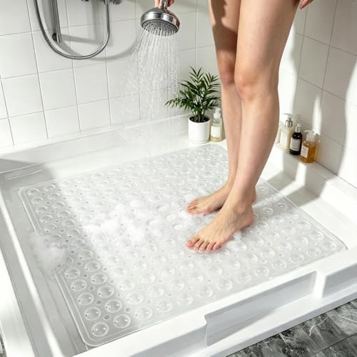 BASVII Alfombra Ducha Antideslizante 53x53cm, Cuadrada Alfombrilla Ducha Antideslizante con Ventosas, Libre de BPA y antibacteriana, Lavables a máquina, para Bañeras, Suelos de Baño