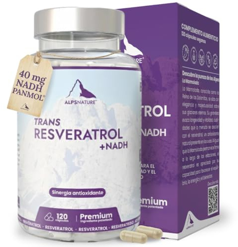 ALPSNATURE NADH 40mg Panmol Breveté + Trans-Resvératrol 98% Pur – Énergie Cellulaire & Haute Biodisponibilité – 120 Gélules Végétalien & Sans Gluten - Fabriqué en France & testé en laboratoire