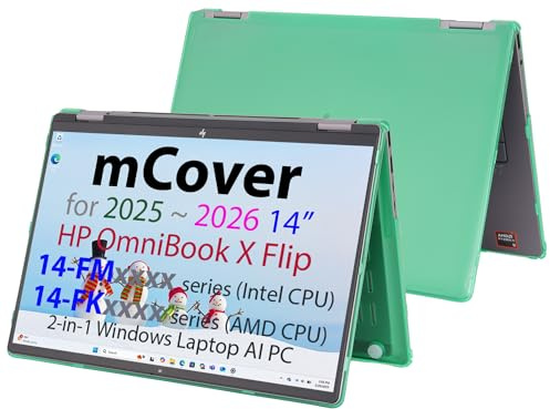 mCover Hard Case ONLY Compatible for 2025+ 14 HP OmniBook X Flip 14-FMxxxx 14-FKxxxx 2-in-1 (with 360° Hinge) Windows Laptop (NOT Fitting Any Other HP Models)- Green
