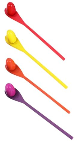 HEMOTON 4pcs Wooden Balance Game Set for – Egg and Spoon Relay Race with 4 Colored Spoons and 4 Balls – Indoor Outdoor ’s Coordination Training and Party Activity