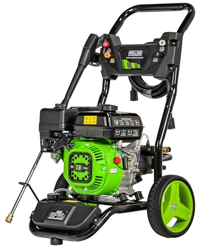 POLLOR Lavadora a presión de gasolina 3950 PSI Jet Wash 7HP 210cc 5 boquillas con manguera de 8 metros y tanque de detergente