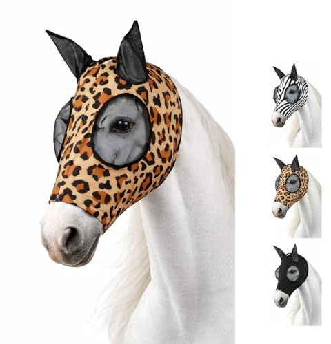 netproshop Flugskyddsmask med dragkedja nätöron stort ögonområde elastisk fåll stl. Shetty Pony, storlek: Pony, färg: leopard