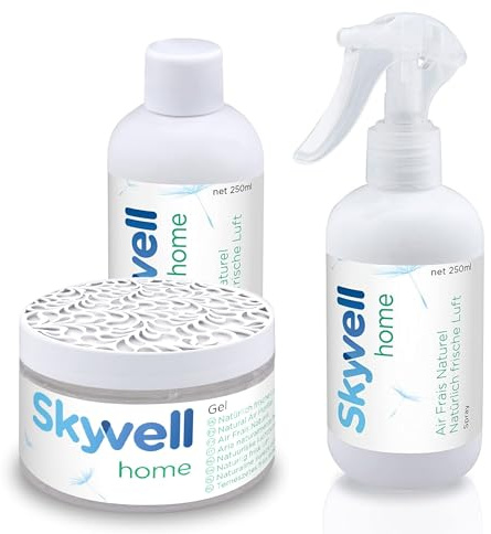 Skyvell 3in1 Set Gel + Spray + Multi Use Geruchsneutralisierer | Gel für Räume, Spray für Textilien, Multi Use als Waschzusatz. Rein pflanzlich, ohne Enzyme.