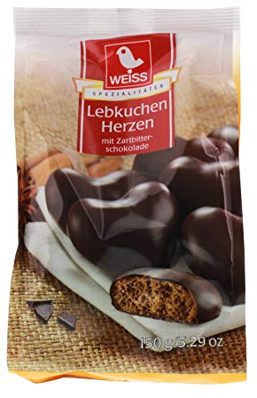 WEISS Dark Chocolate Gingerbread Hearts, 150 GR