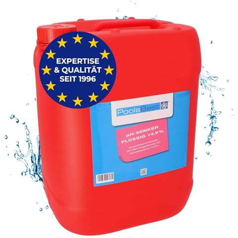 PoolsBest pH Senker flüssig 22 kg I pH-Minus mit 14,9% Schwefelsäure zur optimalen pH-Wert Regulierung für Pools I pH-Wert Senker Pool flüssig zur Verwendung mit Dosieranlage I pH senken Pool