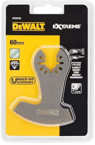 DEWALT Diamant Sägeblatt (75 x 60 mm, Schnittbreite 2,4 mm, Multitool-Zubehör- zum Auffräsen von Fliesenfugen und Schlitzen in Putz, extra lange Standzeit) DT20739