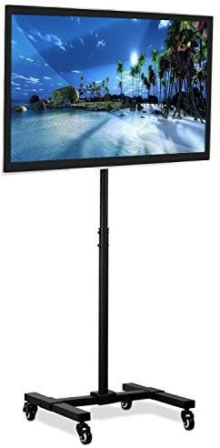 Mount-It! Mobile TV Stand with Locking Wheels | Adjustable Height Rolling Cart for 13 - 42 Flat Panel LCD LED Screens | VESA Compatible up to 200mm | Black
