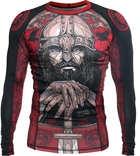 Hardcore Training Men's Rash Guard Compression Long Sleeve Kompression Lång Arm Herr Män Jiu Jitsu MMA No-Gi Tight BJJ (DE/NL/SE/PL, Alfa, M, Regelbunden, Regelbunden, Red/Black/Grey)