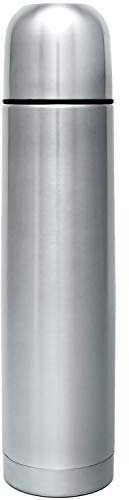 GRÄWE Thermosflasche, Edelstahl Trinkflasche, Thermoskanne, Isolierflasche für unterwegs mit Becher, auslaufsicher, spülmaschinengeeignet (Silber, 1 Liter)