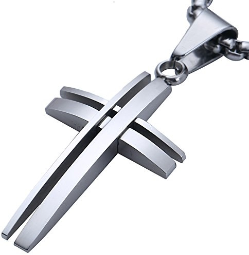 DonDon Herren Halskette modernes silbernes Kreuz Edelstahl mit Schmuckbeutel