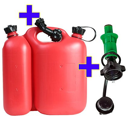 BAUPROFI Doppelkanister 'ECO' 5,5+3L Rot, HD-PE Benzin, Kanister, Flüssigtreibstoffbehälter, Sicherheitseinfüllsystem, Ausgießer, ADR-zertifiziert