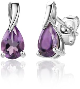 Miore Ohrringe Damen tropfen Ohrhänger mit Edelstein/Geburtsstein Amethyst in lila aus Weißgold 9 Karat / 375 Gold, Ohrschmuck