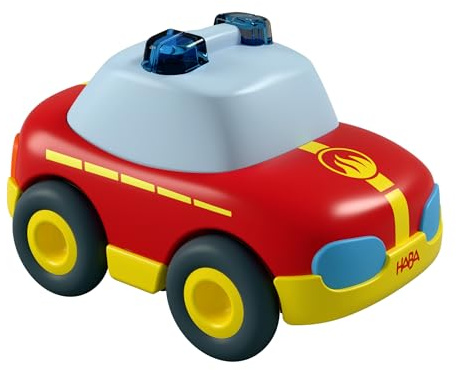 HABA Cars – Feuerwehrauto mit Schwungmotor – Nachhaltiges Spielzeugauto aus recyceltem Kunststoff – Batterieloses Rennauto ab 2 Jahren – 2012149001