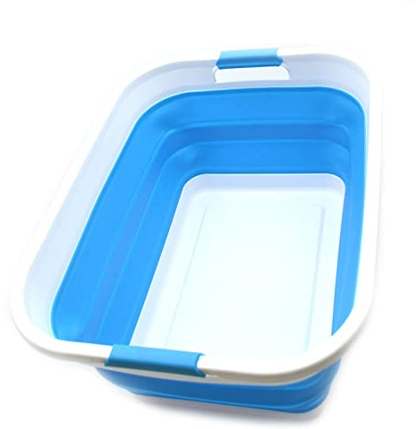 SAMMART 41L (10.8 gallon) Collapsible Plastic Laundry Basket - Foldable Pop Up Storage Container/Organizer - Portable Washing Tub - Space Saving Hamper/Basket (Rectangular, Sky Blue)