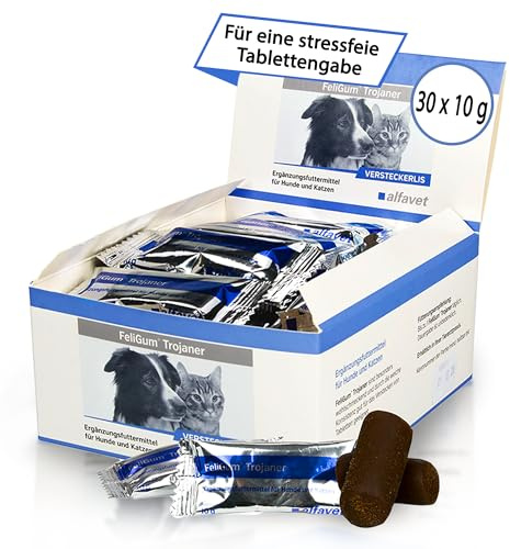 Alfavet 30 x10g FeliGum Trojaner - Medikamentenversteck für Hunde & Katzen | Leckere formbare Masse zur stressfreien Tablettengabe, weiche Konsistenz, einzeln verpackte Sachets als Schluckhilfe