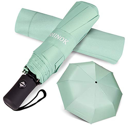 Shinok Travel Umbrella Rain Compact Folding UV Umbrella for Sun Protection Auto Open Close Women Umbrellas Green