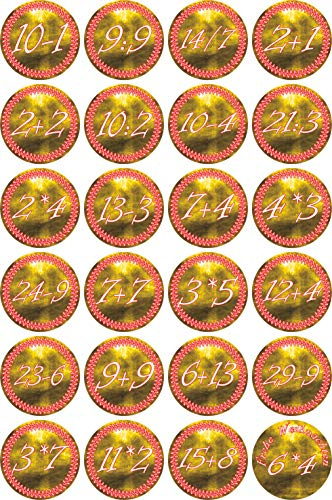 Aufkleber - Weihnachten Zahlen 1-24 - Rechenaufgaben - 30mm gelb - weiß - Label - Sticker - Weihnachtskalender Weihnachten Advent zum Aufkleben Geschenke Karten