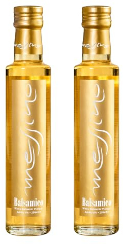 Messino Vinaigre Balsamique Blanc 2x250ml (500ml) – Grèce | Vinaigre balsamique blanc grec au moût de raisin concentré – condiment méditerranéen, sans sucre ajouté