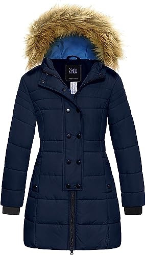 ZSHOW Giacca Invernale Imbottita Calda Coat Hood Warm Windproof Jacket Outdoor Casual Giacca Pesante Idrorepellente Bambina Blu Scuro 128-134