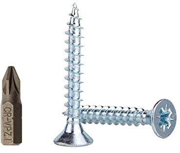 (Pack of 1000 pcs) Zinc Plated Steel Wood Screws 3.5 x 20 mm, Pozi-drive Head Screws, Fasteners, Countersunk, Chipboard Screws (1000)