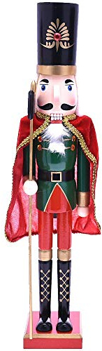 BAKAJI Soldato Schiaccianoci di Natale in Legno Gigante Altezza 106 cm Abiti Dipinti Barba e Capelli in Peluche con Meccanismo Funzionante Decorazioni Natalizie (Design 9)
