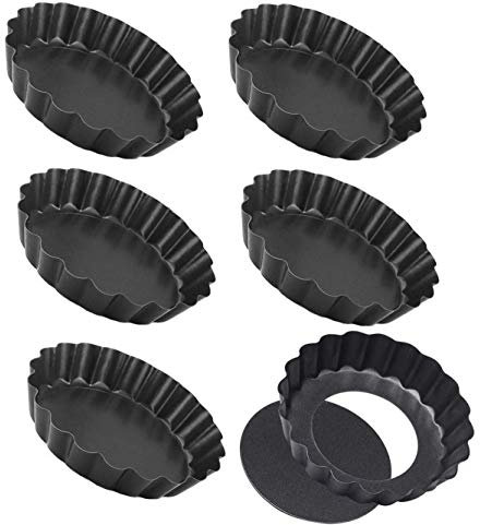 Emwel Tart Tins 6 Packs Tart Pans 4 inch Removable Bottom Quiche Pans Non-Stick Round Carbon Steel Tart Tins