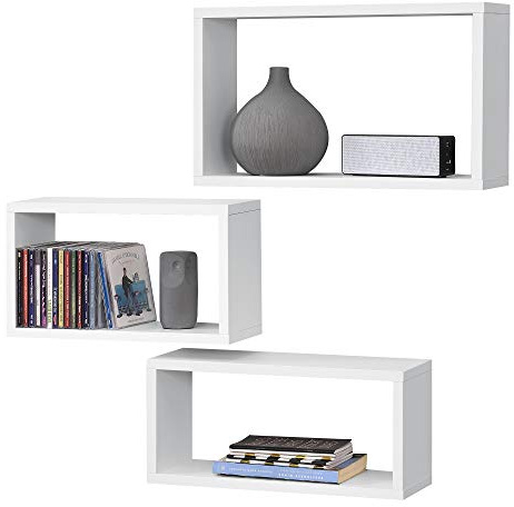 Juego de Estanterías para Pared Mandal Set de 3 Unidades en Diferentes Medidas Estantes Flotantes Decoración de Salón o Dormitorio Blanco