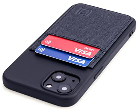 Dockem-Brieftaschen-Etui für das iPhone 13 mit Flüssigsilikonhülle, Integrierter Metallplatte für Magnetische Befestigung und Zwei Kreditkartenfächern (Luxe M2T, 6,1 Zoll, Schwarz)