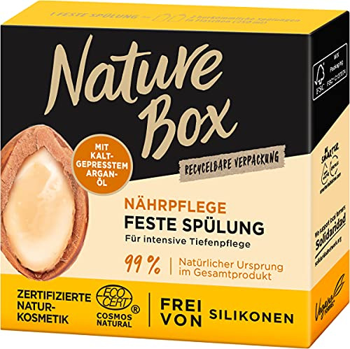 Nature Box balsam näringsvård (80 g), fast balsam med arganolja ger intensiv djupvård, återvinningsbar förpackning