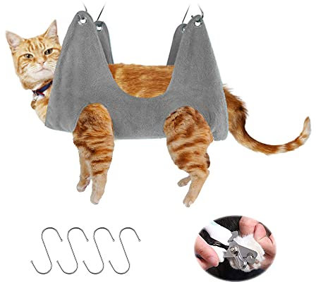 Kaulhp Haustierpflege-Hängematte-Zubehör, Katzen- und Hundepflege-Helfer, Katzen-Schlinge zum Nagelknipsen, Hunde-Pflegegeschirr für Nageltrimmen, Ohrpflege und Augenpflege, Katzenbadetasche (grau)