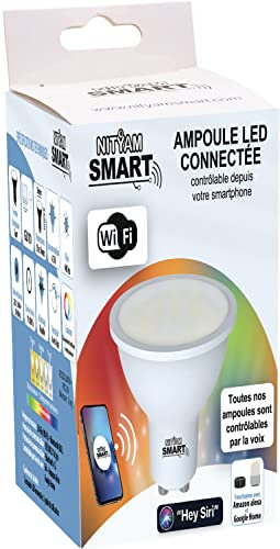 NITYAM SMART Ampoule LED connectée Spot 4.7W 400 Lumens Culot GU10 - Couleur d'éclairage Multicouleurs (RGB) + Changement de blancs (CCT) - Angle d'éclairage 100°