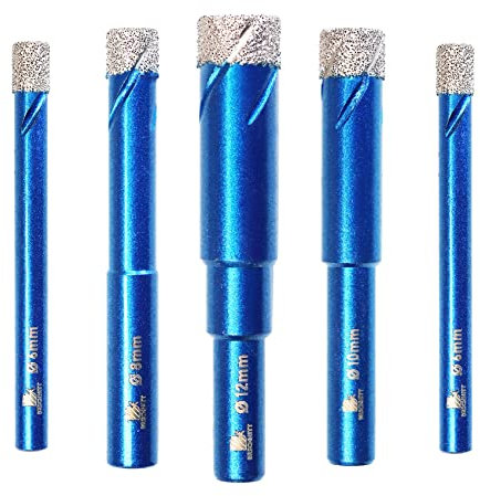 Forets Mèches Diamant Carrelage 6 6 8 10 12mm - BRSCHNITT Foret Céramique pour Porcelaine,Céramique, Granit,Carrelage（5 Pièces）