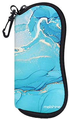 molshine Weiches Sonnenbrillenetui,Neopren-Reißverschluss-Brillenetui,Tragbare Brillentasche mit Haken für Damen und Herren (Cyan)