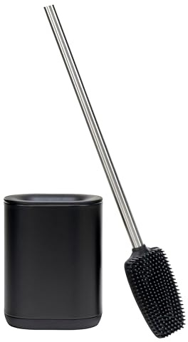 Erreke Toalettborste i rostfritt stål med hållare, flexibel silikon, modern och elegant, förhöjd hygien, lämnar inga fingeravtryck Svart)