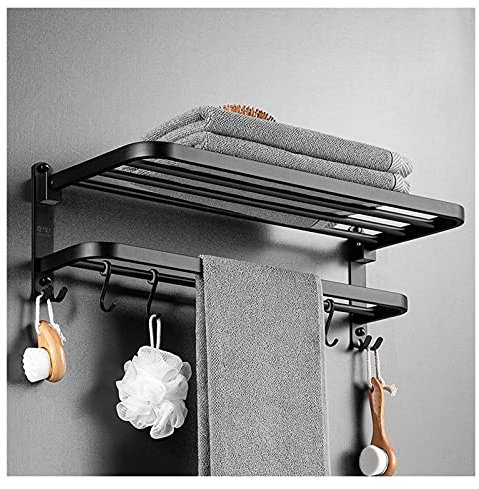 luckxuan Badezimmer Regal Floating-Regale, Wandmontierte Badezimmer-Wandregale mit Handtuchhalter, 5 S-Form-Haken inklusive, 304 Edelstahl Matt schwarz Badezimmerregale