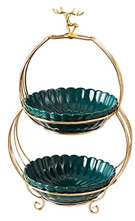 SYALEO Fruit Basket Bowl Ceramics Fruit Plate 2-Tier Fruit Bowl Dessert Fruits Candy Food Display for Kitchen Countertop Decorative for Table (Color : Green)