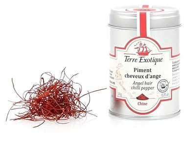 Chile Cabello de Ángel Tianjin 10 g Chile en hebras ultrafinas para decorar ramen, sopas y platos asiáticos Picante aromático crujiente en bote metálico