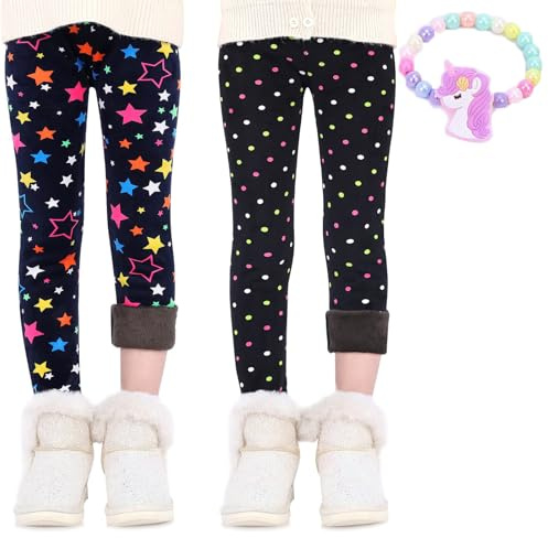MZSYLK Set di leggings foderati in pile per ragazze, pantaloni termici spessi, in cotone, colorati, invernali, caldi, con stampa floreale