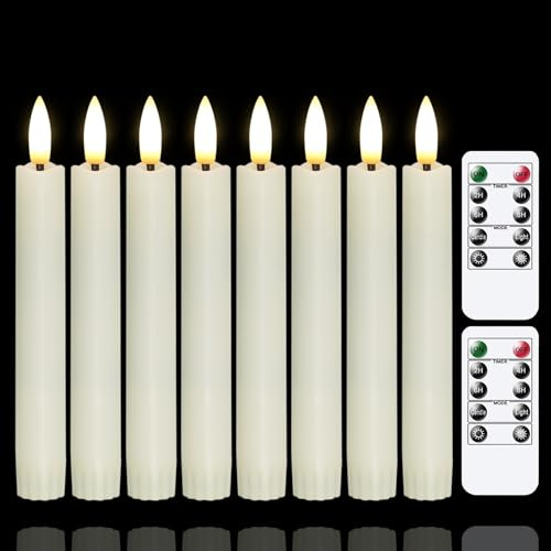 Yeelida 16 cm batteridrivna LED-stavljus med två fjärrkontroller, elfenben flamlösa, flimrande, elektriskt 8-pack LED-ljus (2 cm diameter, långvarig)