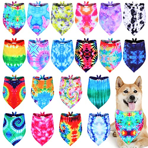Weewooday 20 Pcs Tie Dye Dog Bandanas Bulk Washable Triangle Bibs Scarf Kerchief Puppy Neckerchief for Summer Large Dogs Girl and Boy Costume(Tie Dye,L Size)