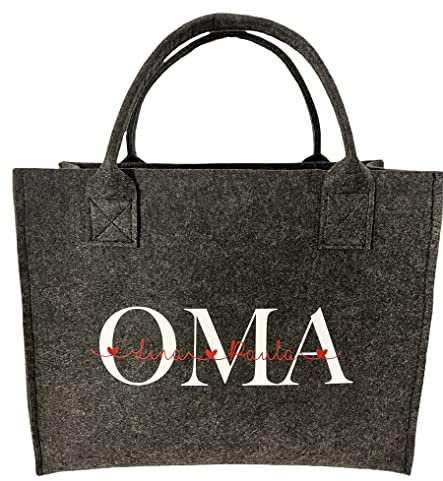 Filztasche „Oma“ – personalisierbar mit Enkelnamen | Handgemacht aus robustem Filz | Geschenk für Oma mit Herz | große Tasche | Nähmadl Handmade mit Liebe