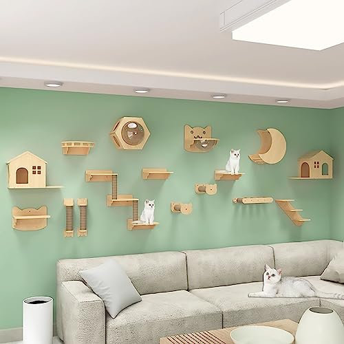 Wall Mounted Cat Climbing Frame Set, Cat Climbing Wall for Walls, Sisal Post Ladder (Size : S7-20PCS)