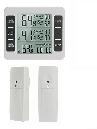 Indoor Outdoor Wireless Digital Freezer Alarm Thermometer Fridge Home 1-2 Sensor,2X sensor