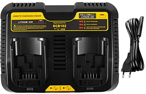 ASUNCELL Chargeur de Batterie 2 Ports Compatible avec Dewalt DCB115 - 18V Dual 3,0 A 12V-20V Max Li-ION Rapide - Pour DCB avec 2 Ports USB 2,1A