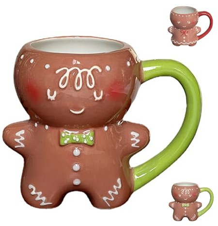 JYEVERC Gingerbread Man Mug, Tazza Biscotto Pan di Zenzero, Tazza da tè in Ceramica per Latte, caffè, Acqua, Coppie, Regali di Natale, Tazza di Collegue di Lavoro Regalo Personalizzato