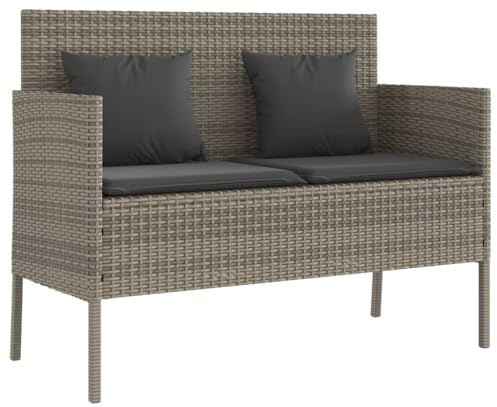 vidaXL Gartenbank mit Kissen Grau Poly Rattan