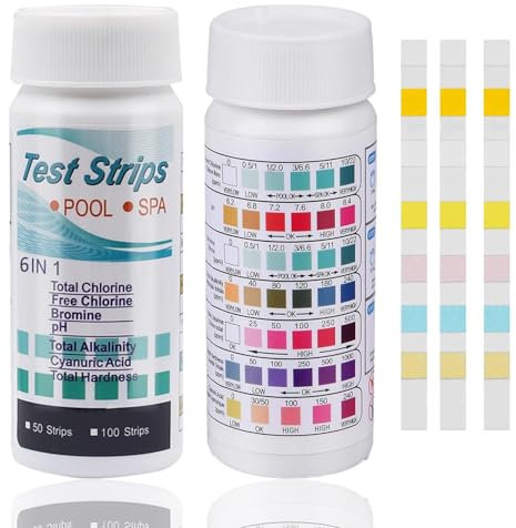 150Pcs Pool Teststreifen 6 IN 1 PH Teststreifen Pool Wasser Teststreifen Pool Tester Chlor Teststreifen für Pool Messstreifen Gesamthärte,Freiem Chlor,Brom,Gesamtchlor,Alkalität und PH-Wert