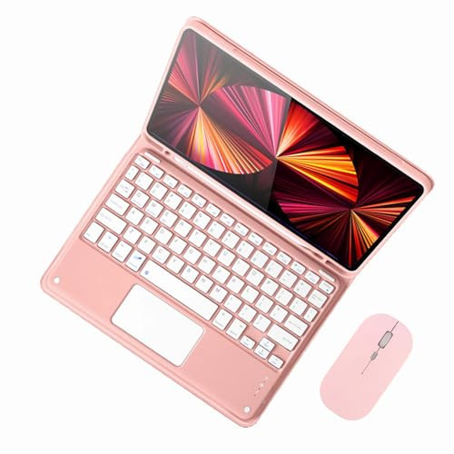 GUPENAA Tastatur Hülle für iPad 9./8./7. Generation 10,2/Pro 10,5/Air 3 2019 mit Touchpad, Integrierter Bleistifthalter, Magnetische Abnehmbare Kabellose Bluetooth-Tastatur mit Maus,Rosa