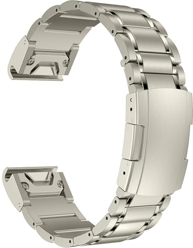 MaKTech Titanarmband,22mm Femdelat Metallarmband med Sköldpaddsspänne,för Garmin Fenix 8 47mm/E 47mm/7/6 (Titan)