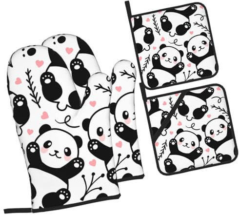4 Stück Backhandschuhe Set Panda-Baby-Geburtstagsparty Oven Mitts Rutschfestes Topfhandschuhe Extra Verdickte Grillhandschuhe Für Backen, Kochen, Zum Grillen